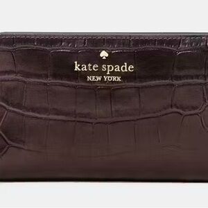 kate spade Croc-Embossed Wallet in Plum with Gold Logo
